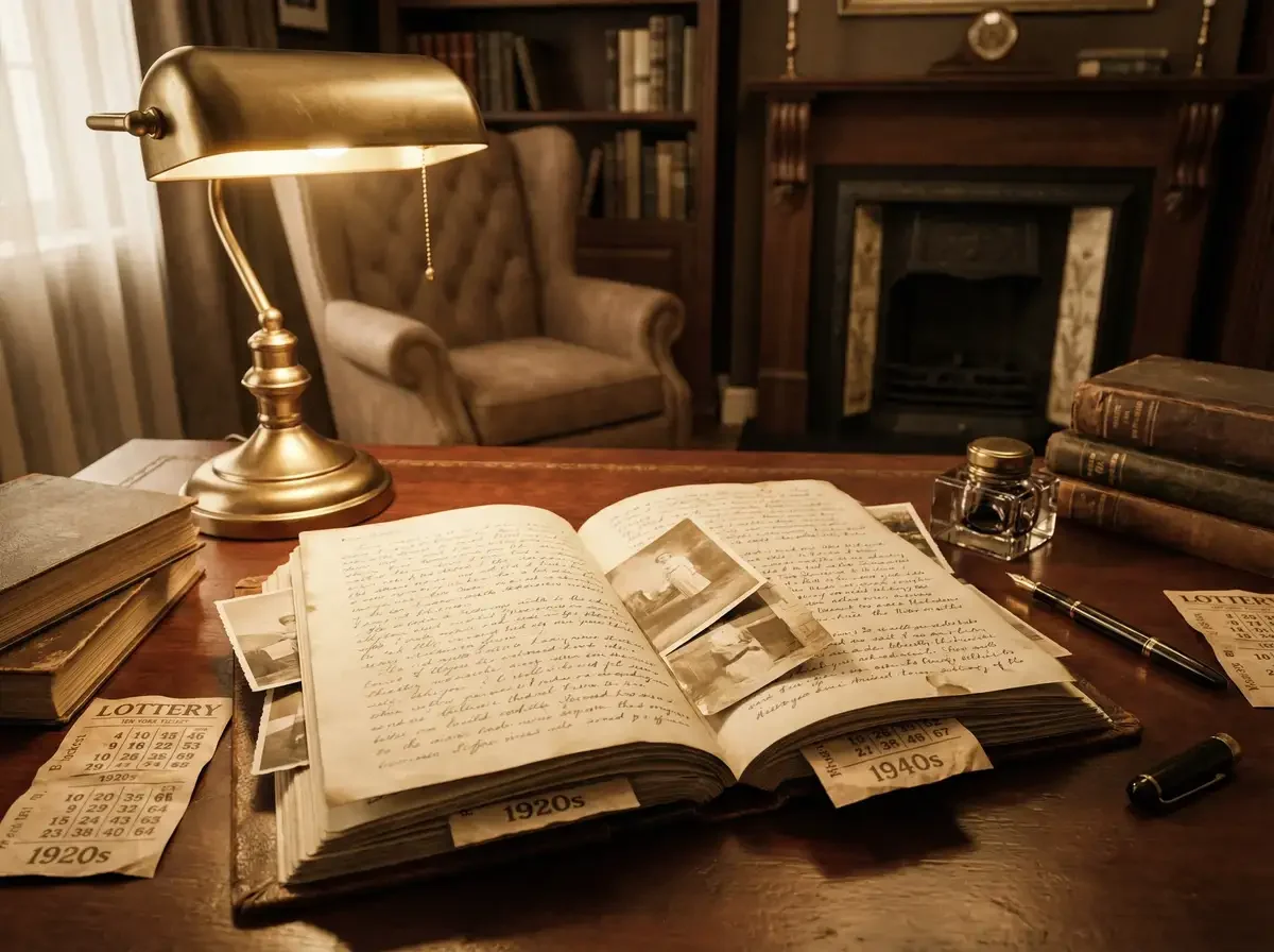 复古书房中翻开的皮面日记本记录着彩民故事